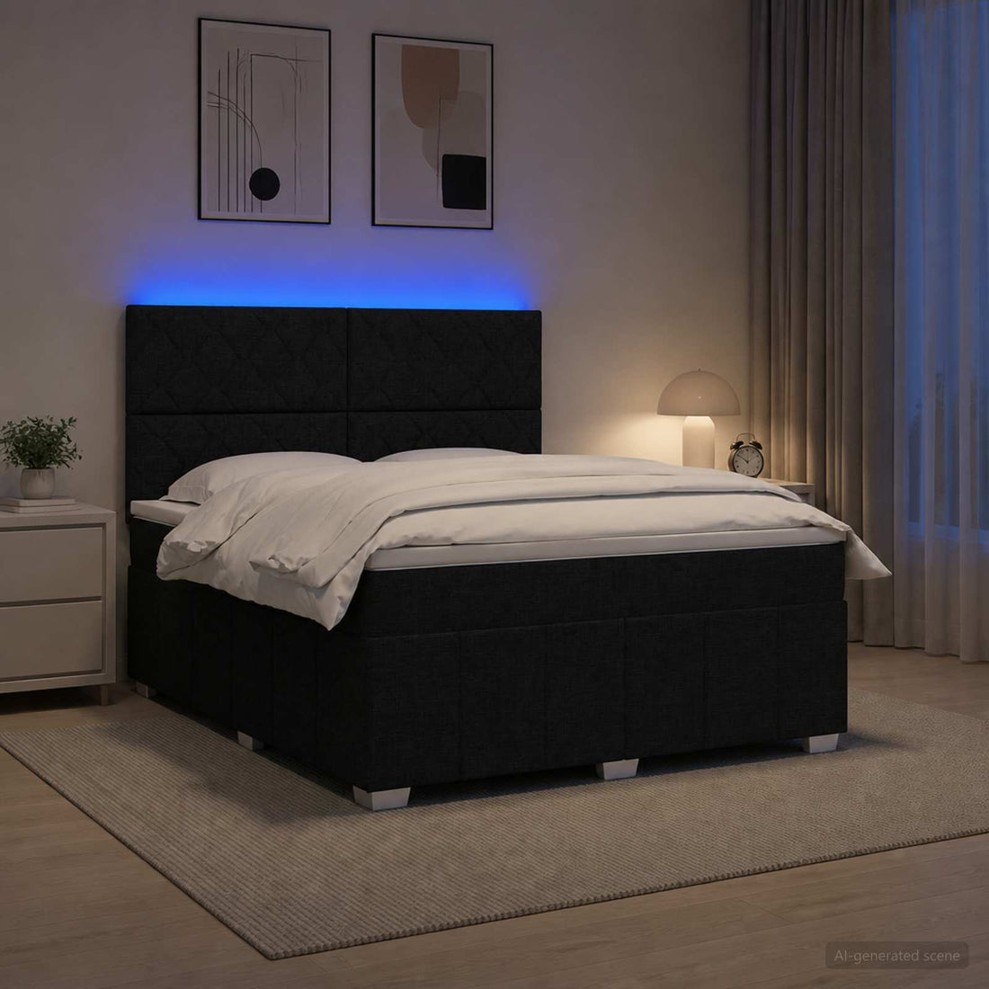 vidaXL Cama de muelles con LED y colchón Negro 140 x 190 cm Tela