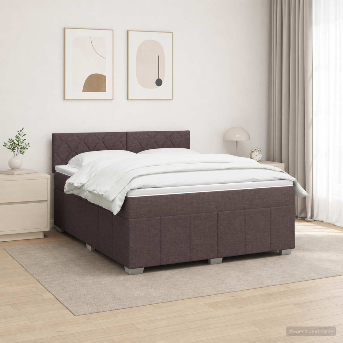 vidaXL Cama de muelles con LED y colchón Marrón Oscuro 180 x 200 cm