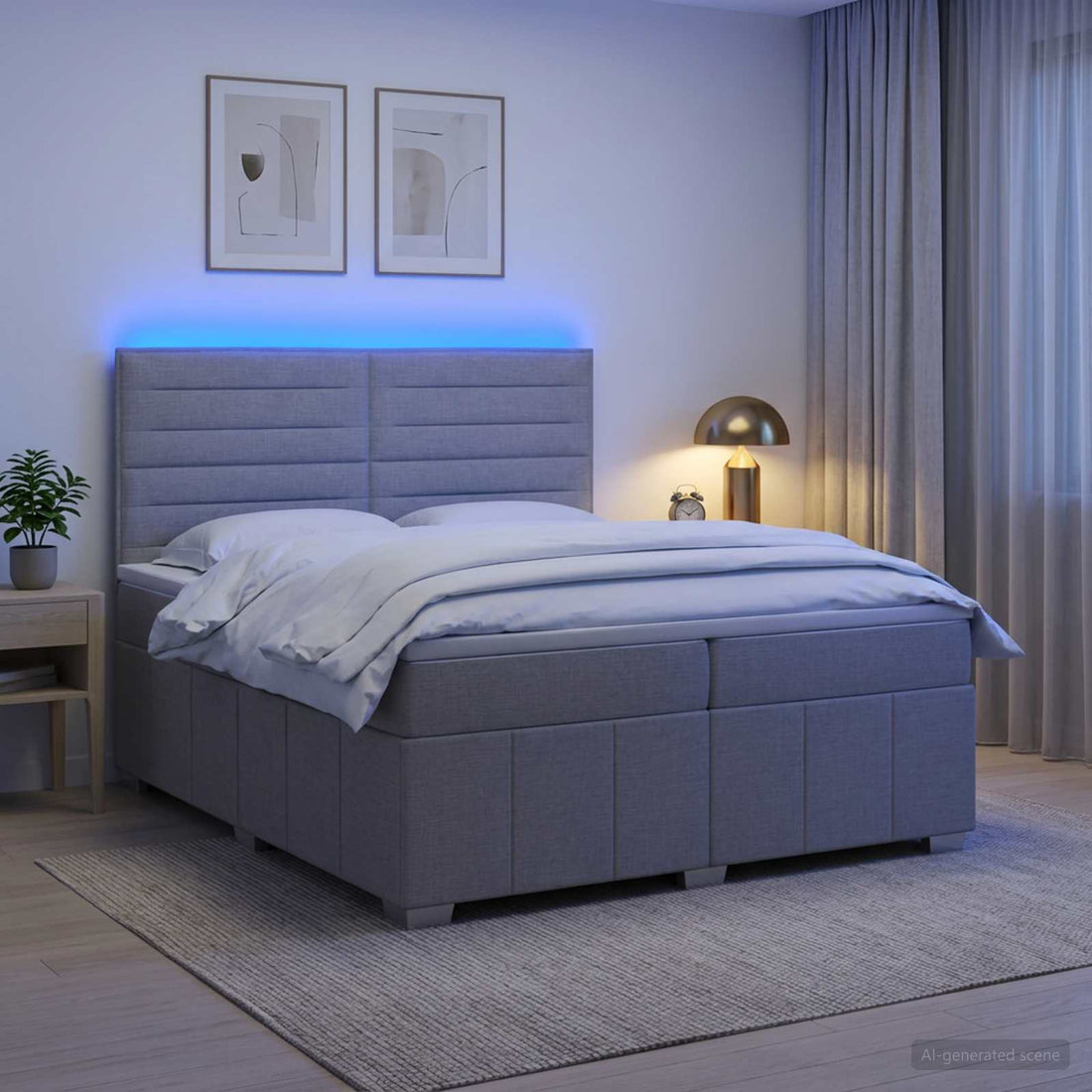 vidaXL Cama de muelles con LED y colchón Gris Claro 200 x 200 cm Tela