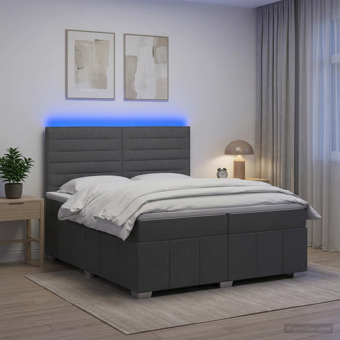 vidaXL Cama de muelles con LED y colchón Gris oscuro 200 x 200 cm Tela