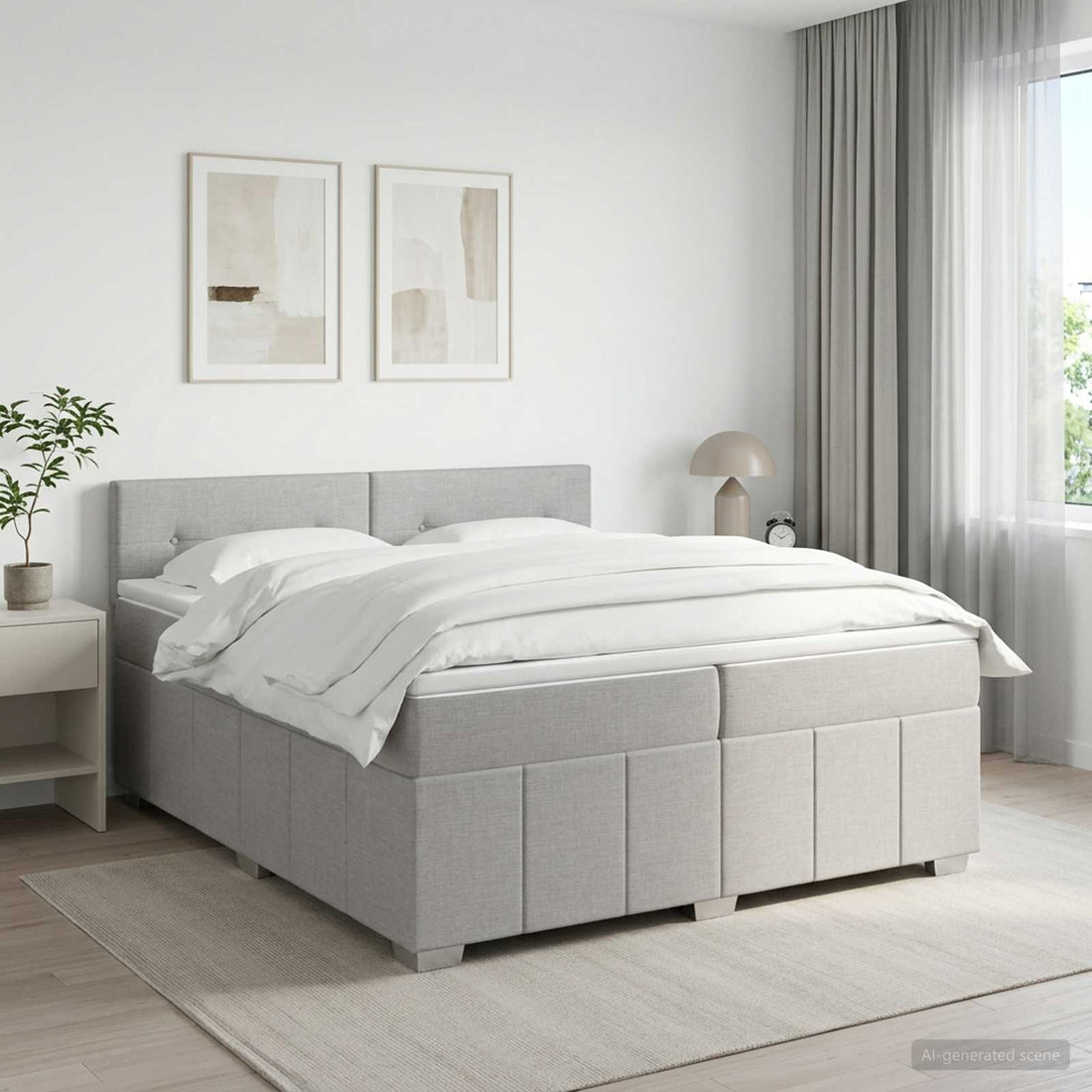 vidaXL Cama de muelles con LED y colchón Gris Claro 200 x 200 cm Tela