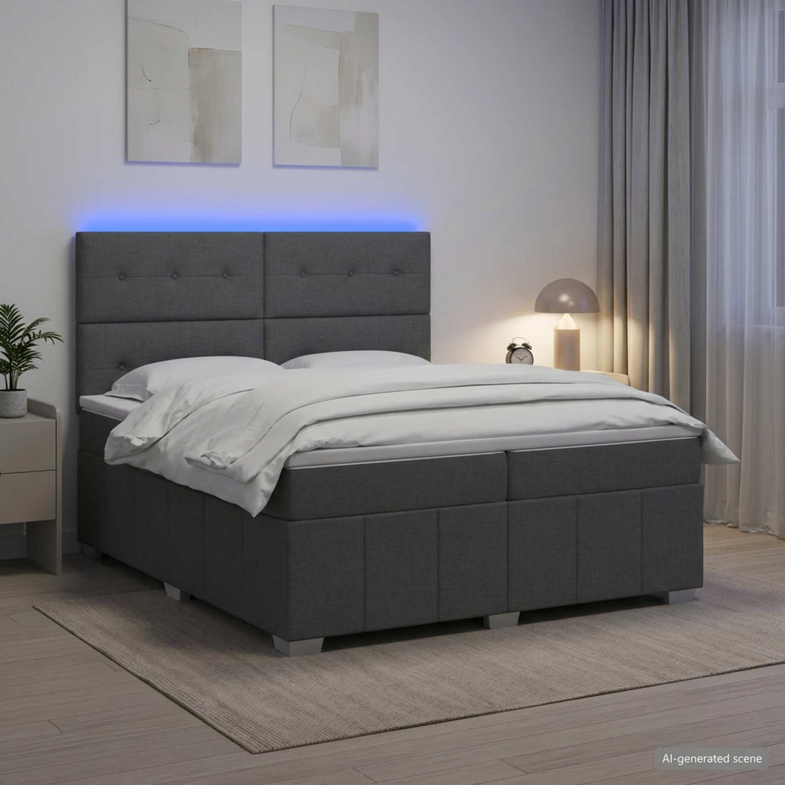 vidaXL Cama de muelles con LED y colchón Gris oscuro 200 x 200 cm Tela