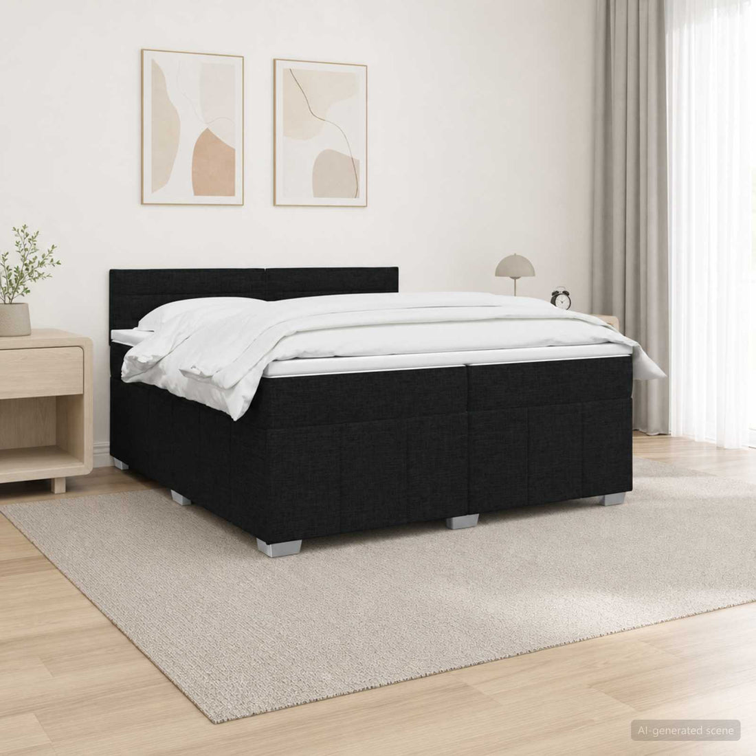 vidaXL Cama de muelles con LED y colchón Negro 200 x 200 cm Tela