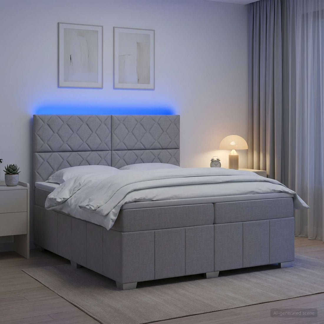 vidaXL Cama de muelles con LED y colchón Gris Claro 200 x 200 cm Tela