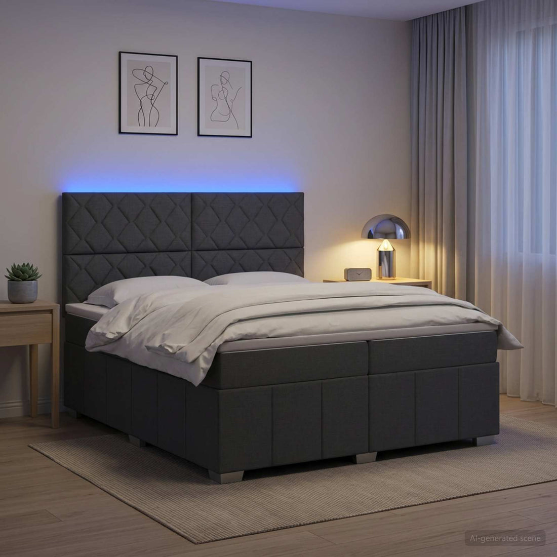 vidaXL Cama de muelles con LED y colchón Gris oscuro 200 x 200 cm Tela