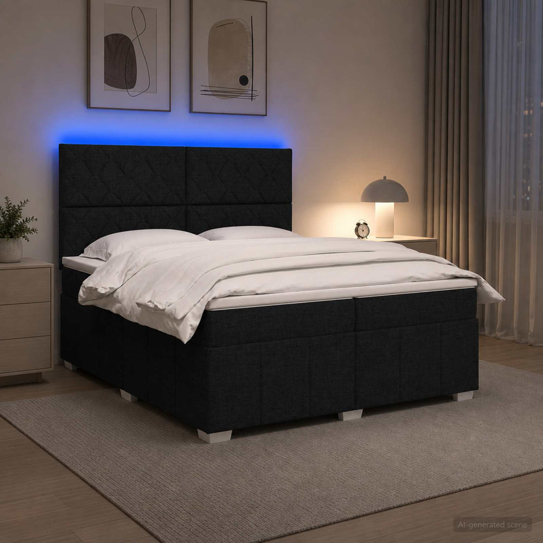 vidaXL Cama de muelles con LED y colchón Negro 200 x 200 cm Tela