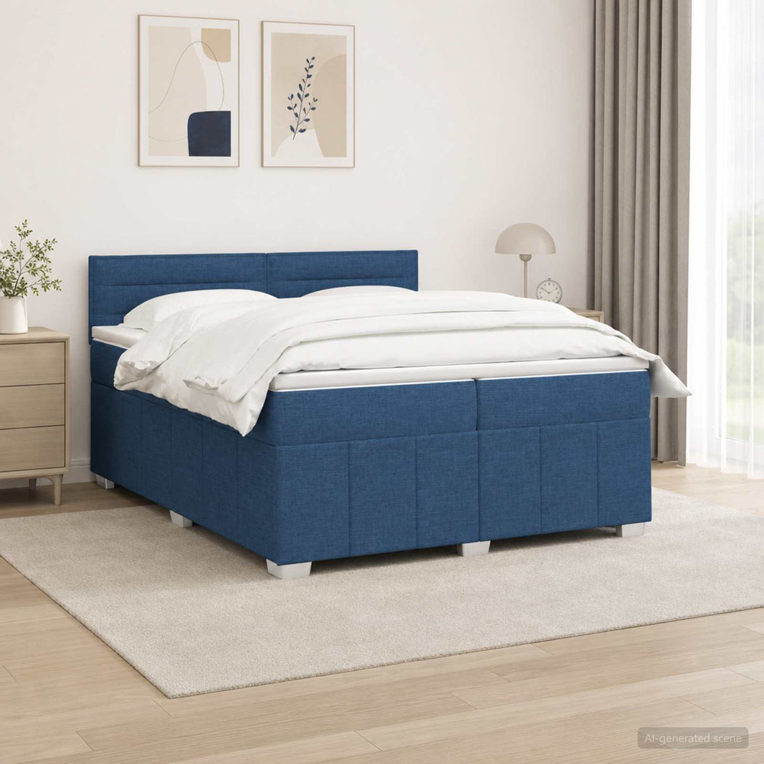 vidaXL Cama de muelles con LED y colchón Azul 200 x 200 cm Tela
