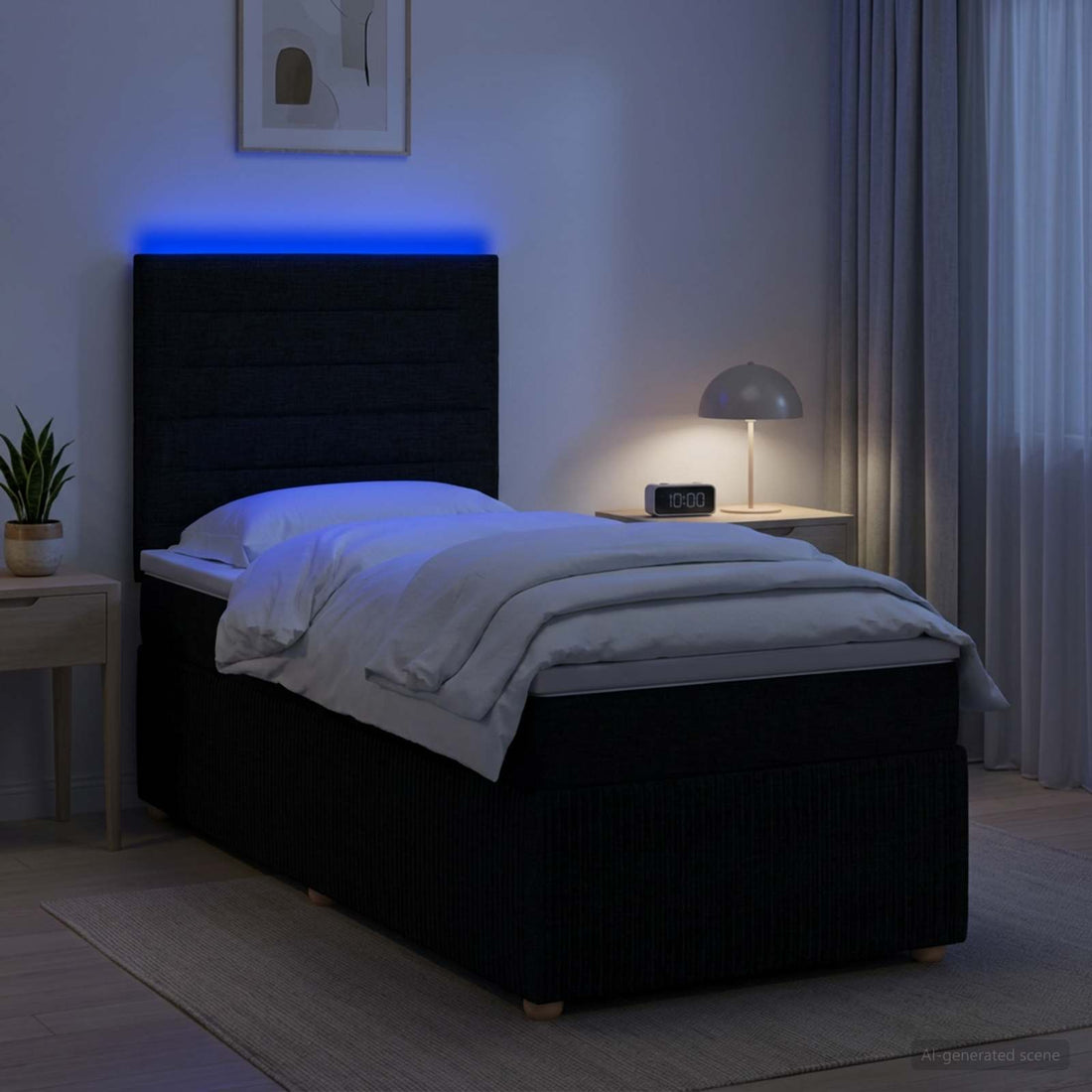 vidaXL Cama de muelles con LED y colchón Negro 90 x 200 cm Tela