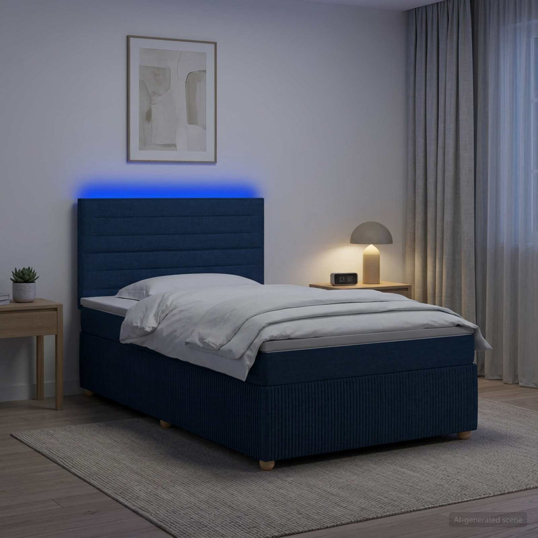 vidaXL Cama de muelles con LED y colchón Azul 80 x 200 cm Tela