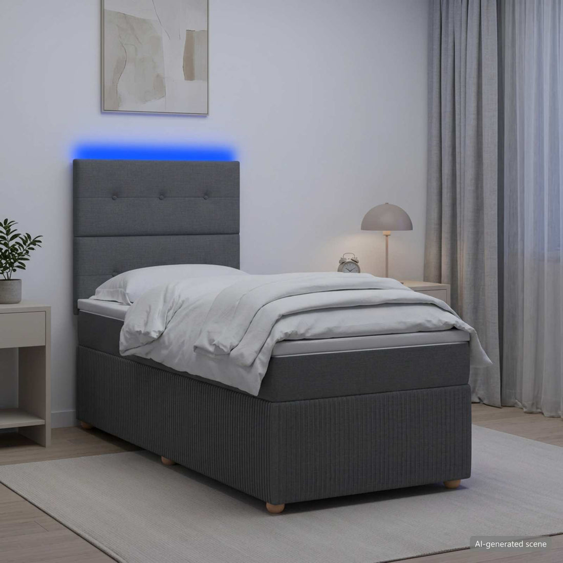 vidaXL Cama de muelles con LED y colchón Gris oscuro 100 x 200 cm Tela