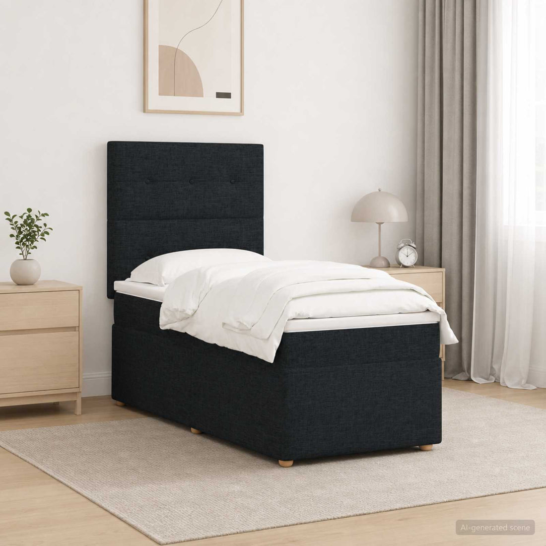 vidaXL Cama de muelles con LED y colchón Negro 90 x 200 cm Tela