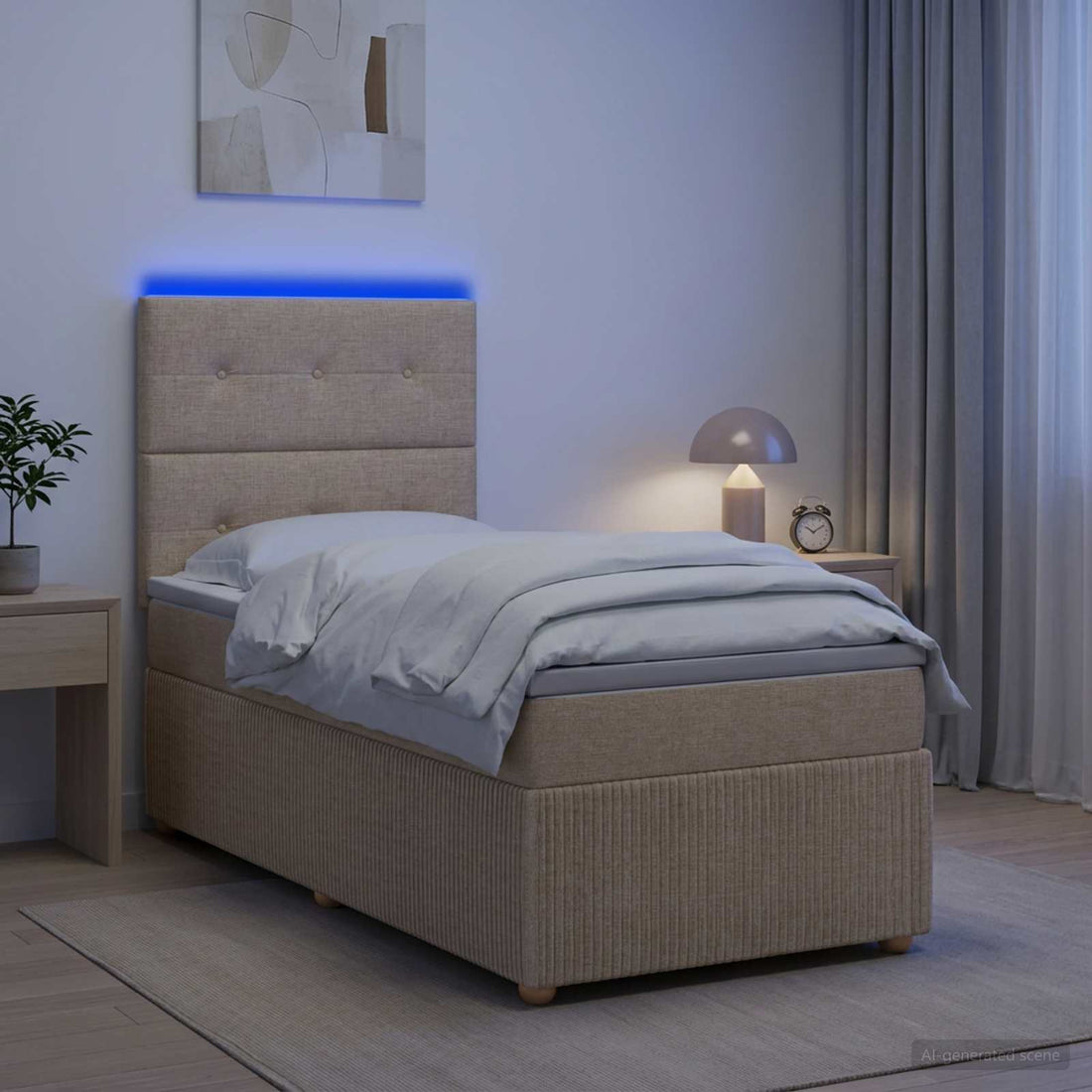 vidaXL Cama de muelles con LED y colchón Crema 100 x 200 cm Tela