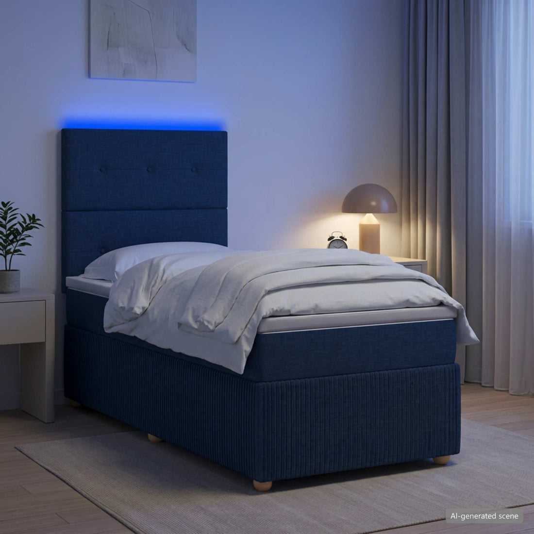 vidaXL Cama de muelles con LED y colchón Azul 80 x 200 cm Tela