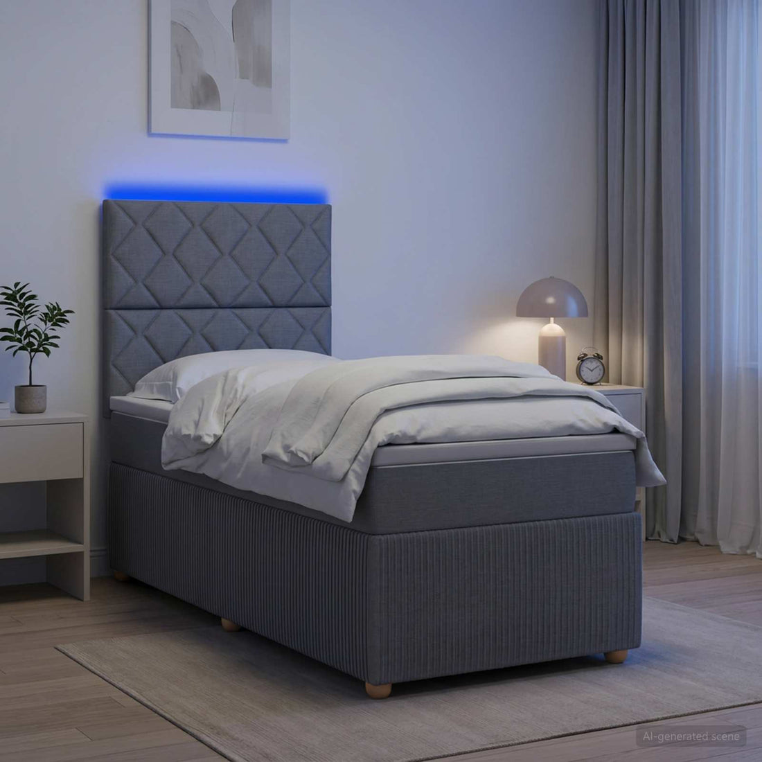 vidaXL Cama de muelles con LED y colchón Gris Claro 90 x 190 cm Tela