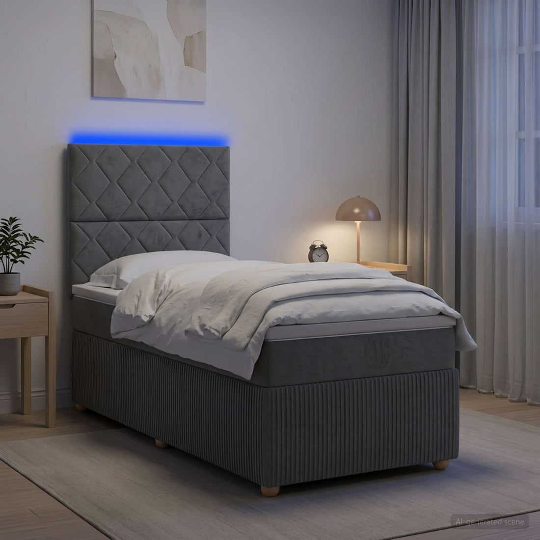 vidaXL Cama de muelles con LED y colchón Gris oscuro 100 x 200 cm Tela