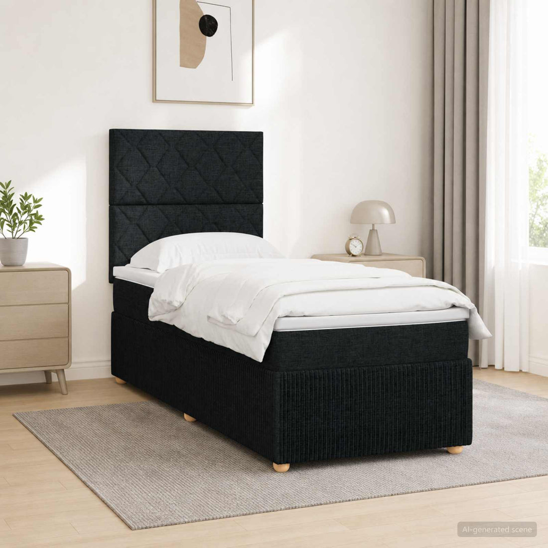 vidaXL Cama de muelles con LED y colchón Negro 100 x 200 cm Tela