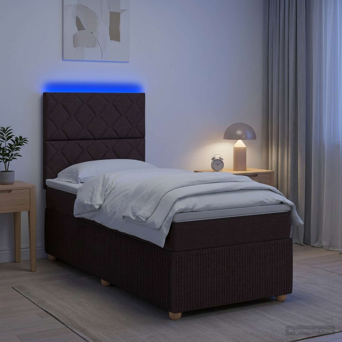 vidaXL Cama de muelles con LED y colchón Marrón Oscuro 80 x 200 cm