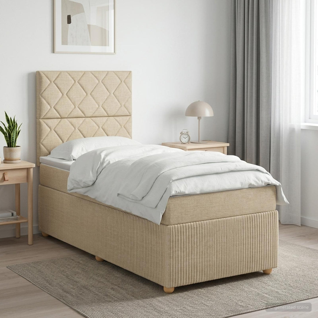 vidaXL Cama de muelles con LED y colchón Crema 90 x 200 cm Tela