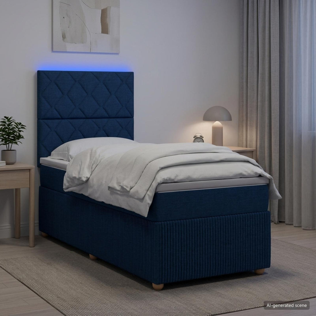 vidaXL Cama de muelles con LED y colchón Azul 80 x 200 cm Tela