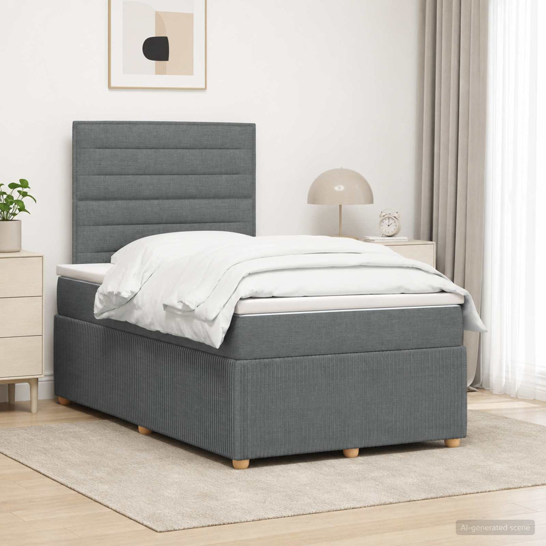 vidaXL Cama de muelles con LED y colchón Gris oscuro 120 x 200 cm Tela