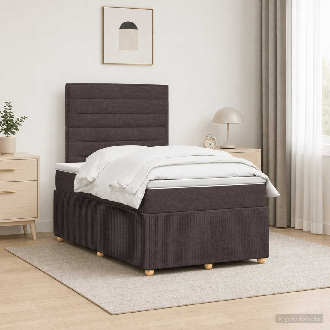 vidaXL Cama de muelles con LED y colchón Marrón Oscuro 120 x 200 cm
