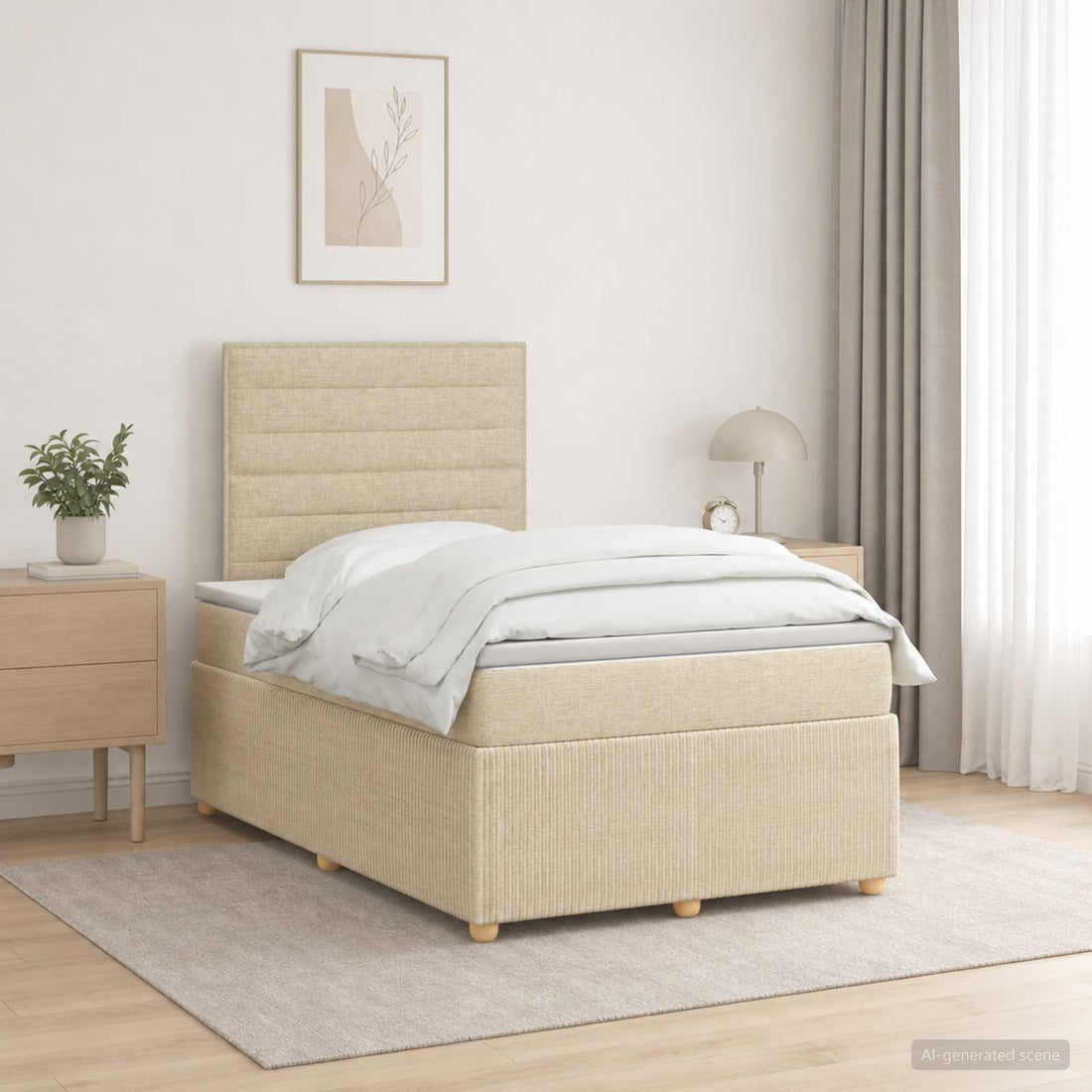 vidaXL Cama de muelles con LED y colchón Crema 120 x 190 cm Tela