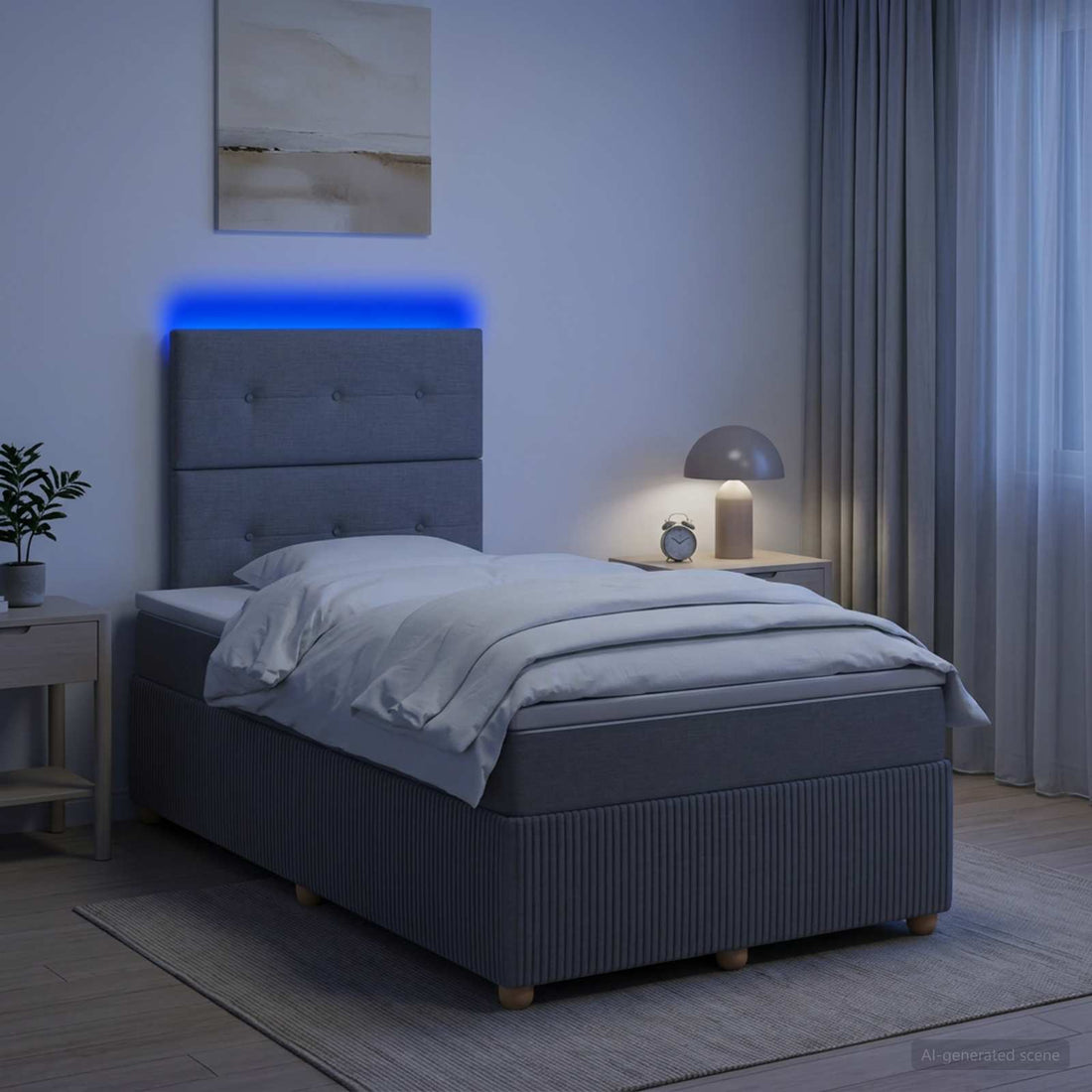vidaXL Cama de muelles con LED y colchón Gris Claro 120 x 190 cm Tela