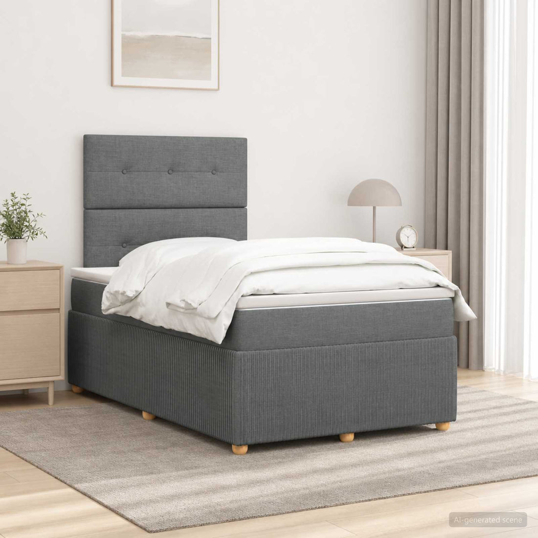 vidaXL Cama de muelles con LED y colchón Gris oscuro 120 x 200 cm Tela