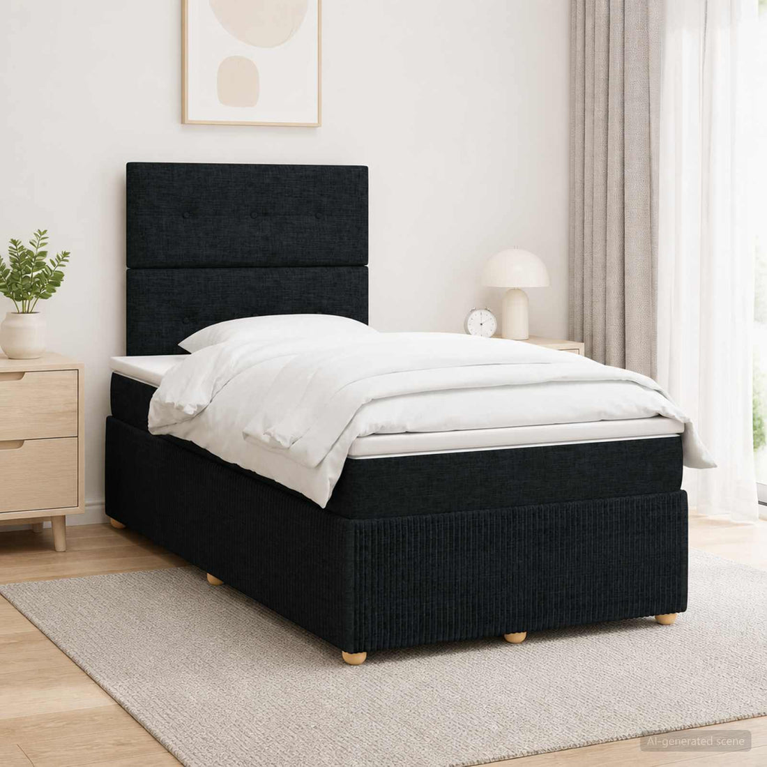 vidaXL Cama de muelles con LED y colchón Negro 120 x 200 cm Tela