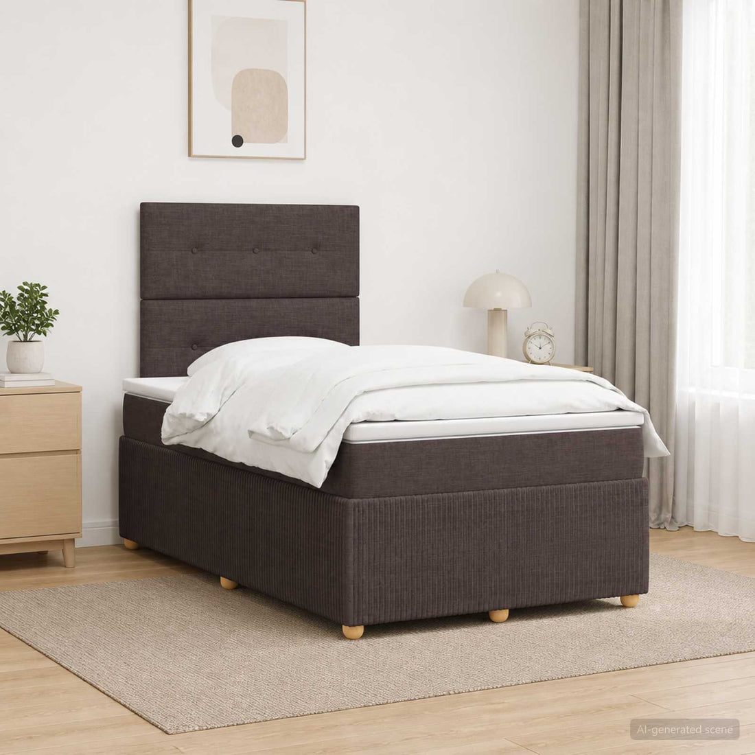 vidaXL Cama de muelles con LED y colchón Marrón Oscuro 120 x 200 cm