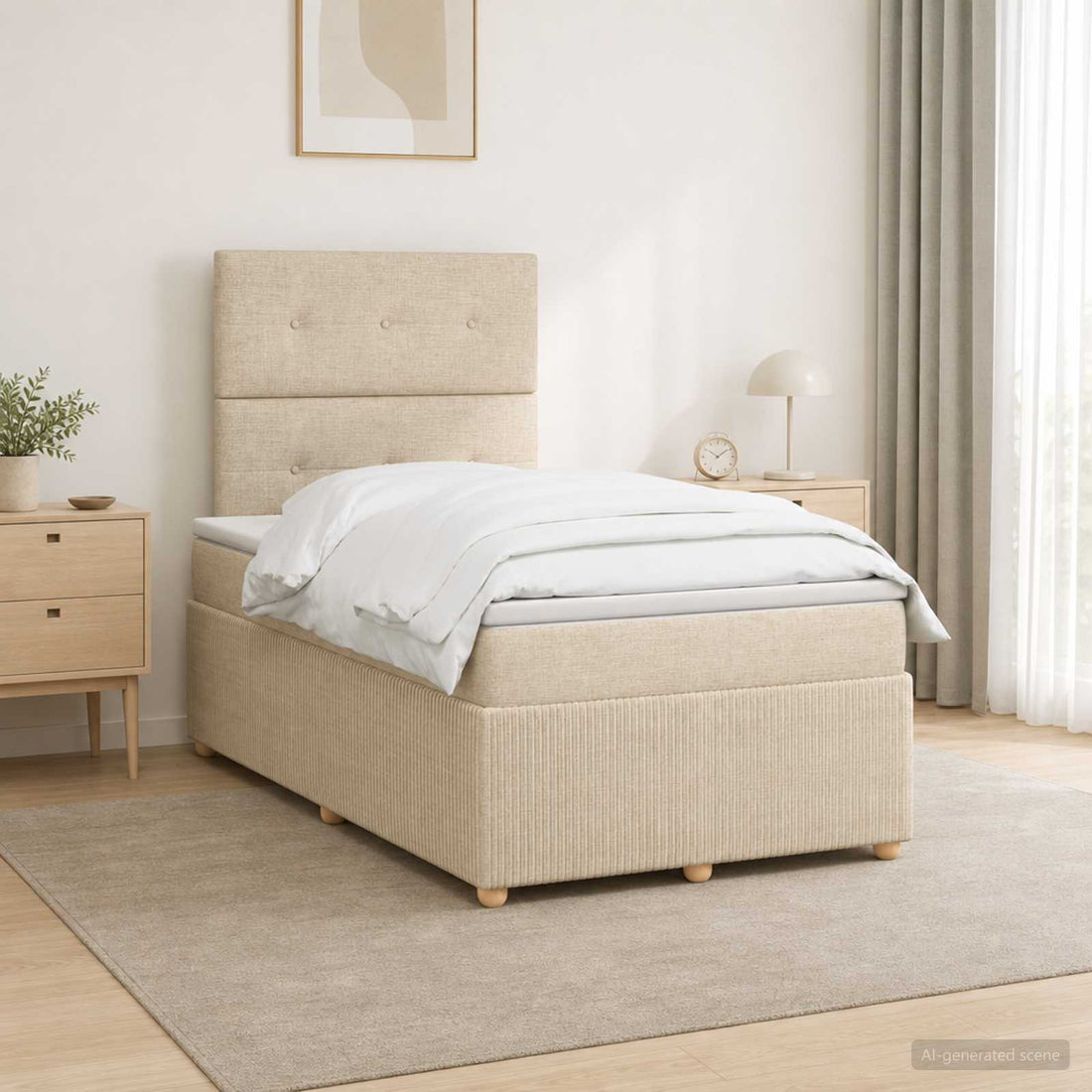 vidaXL Cama de muelles con LED y colchón Crema 120 x 190 cm Tela