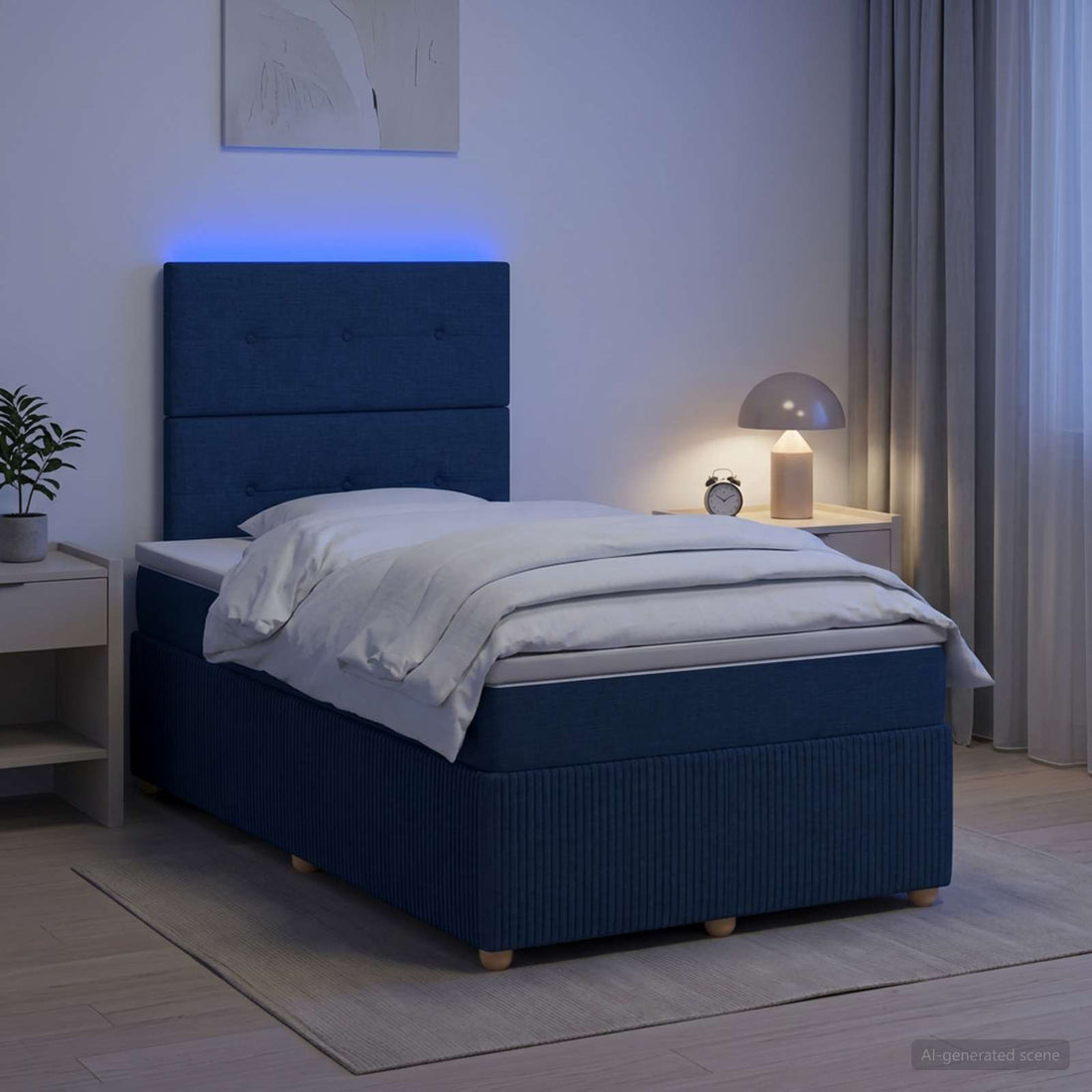 vidaXL Cama de muelles con LED y colchón Azul 120 x 200 cm Tela