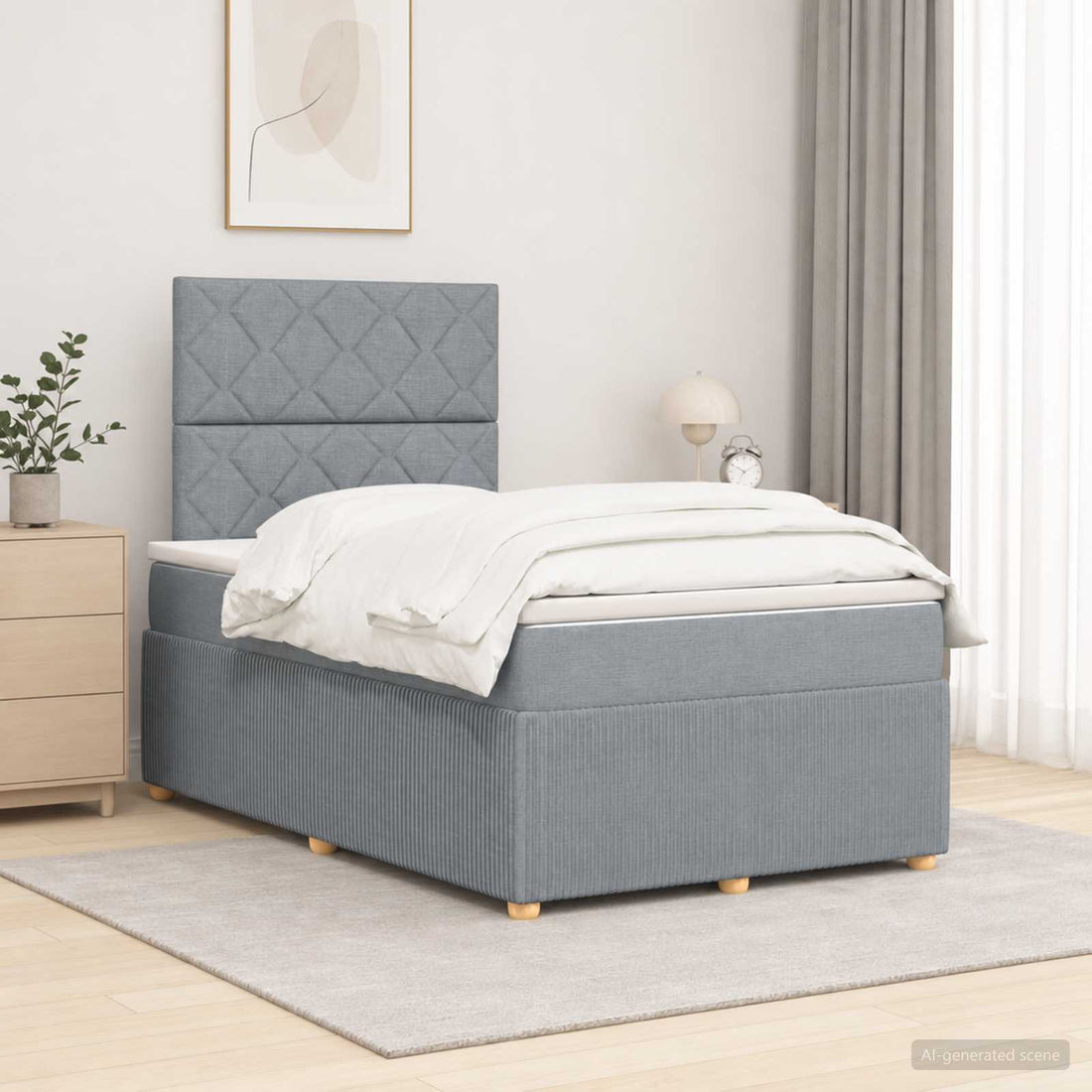 vidaXL Cama de muelles con LED y colchón Gris Claro 120 x 190 cm Tela