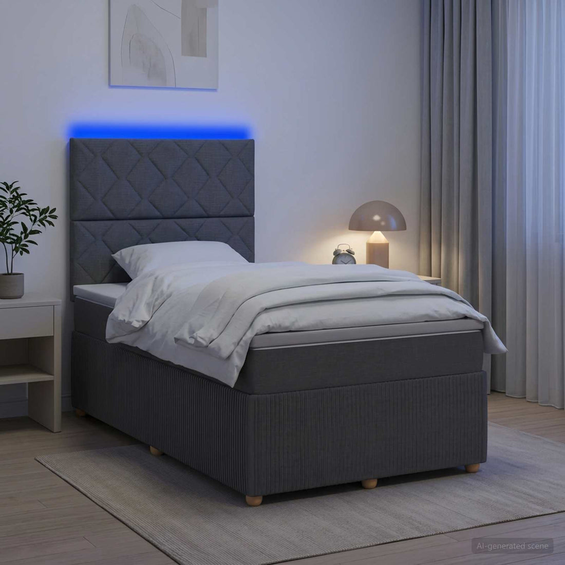 vidaXL Cama de muelles con LED y colchón Gris oscuro 120 x 190 cm Tela