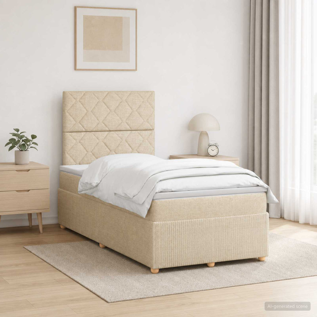 vidaXL Cama de muelles con LED y colchón Crema 120 x 200 cm Tela
