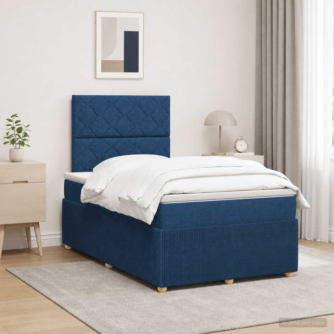 vidaXL Cama de muelles con LED y colchón Azul 120 x 200 cm Tela