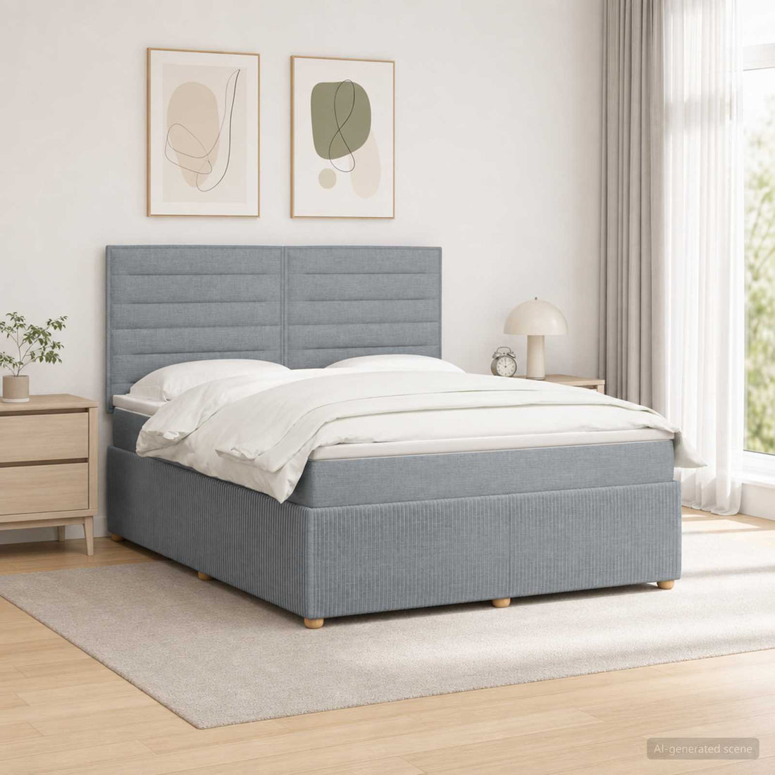 vidaXL Cama de muelles con LED y colchón Gris Claro 140 x 200 cm Tela