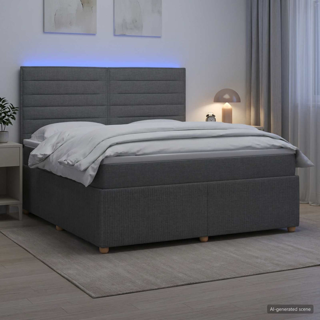 vidaXL Cama de muelles con LED y colchón Gris oscuro 160 x 200 cm Tela
