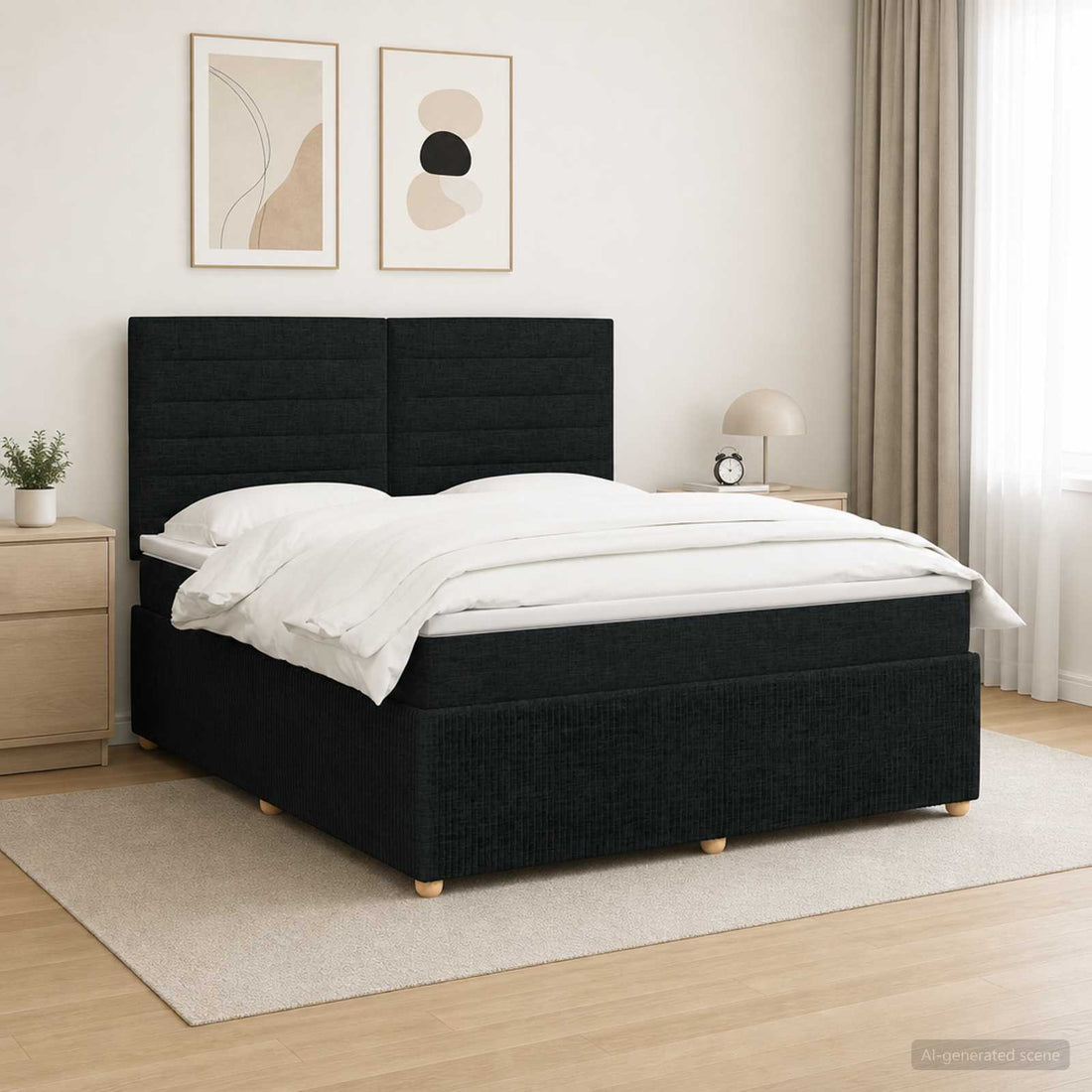 vidaXL Cama de muelles con LED y colchón Negro 140 x 190 cm Tela