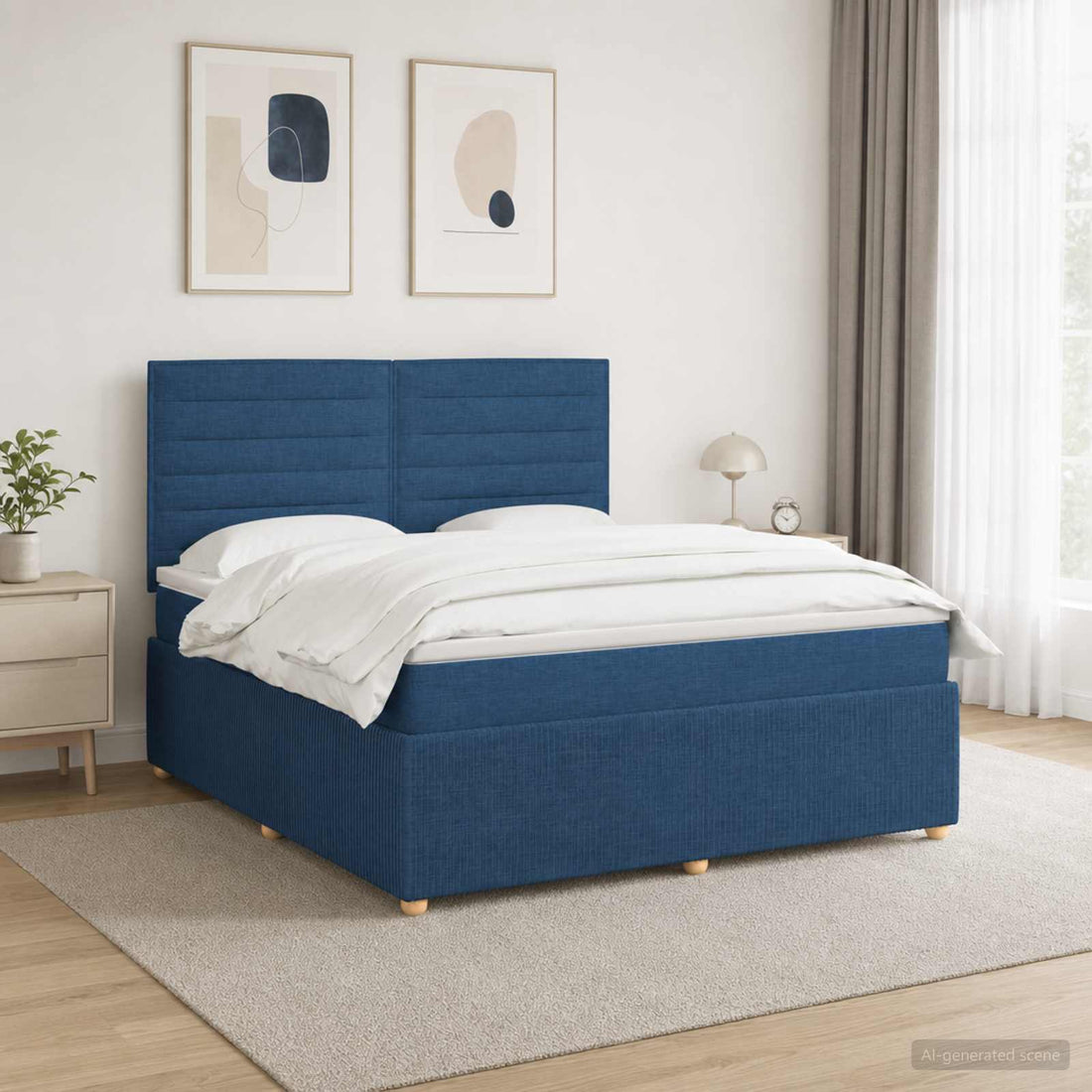 vidaXL Cama de muelles con LED y colchón Azul 180 x 200 cm Tela