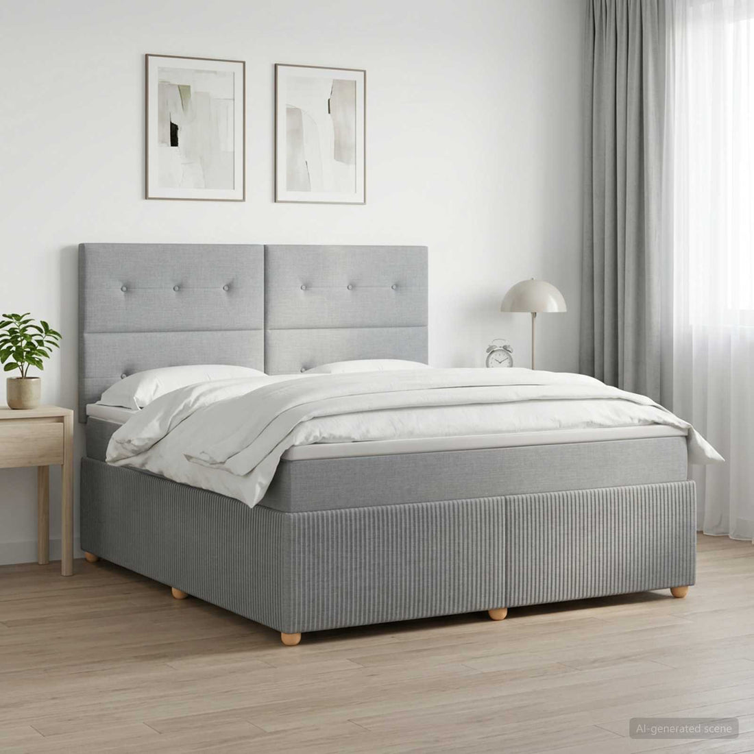 vidaXL Cama de muelles con LED y colchón Gris Claro 180 x 200 cm Tela