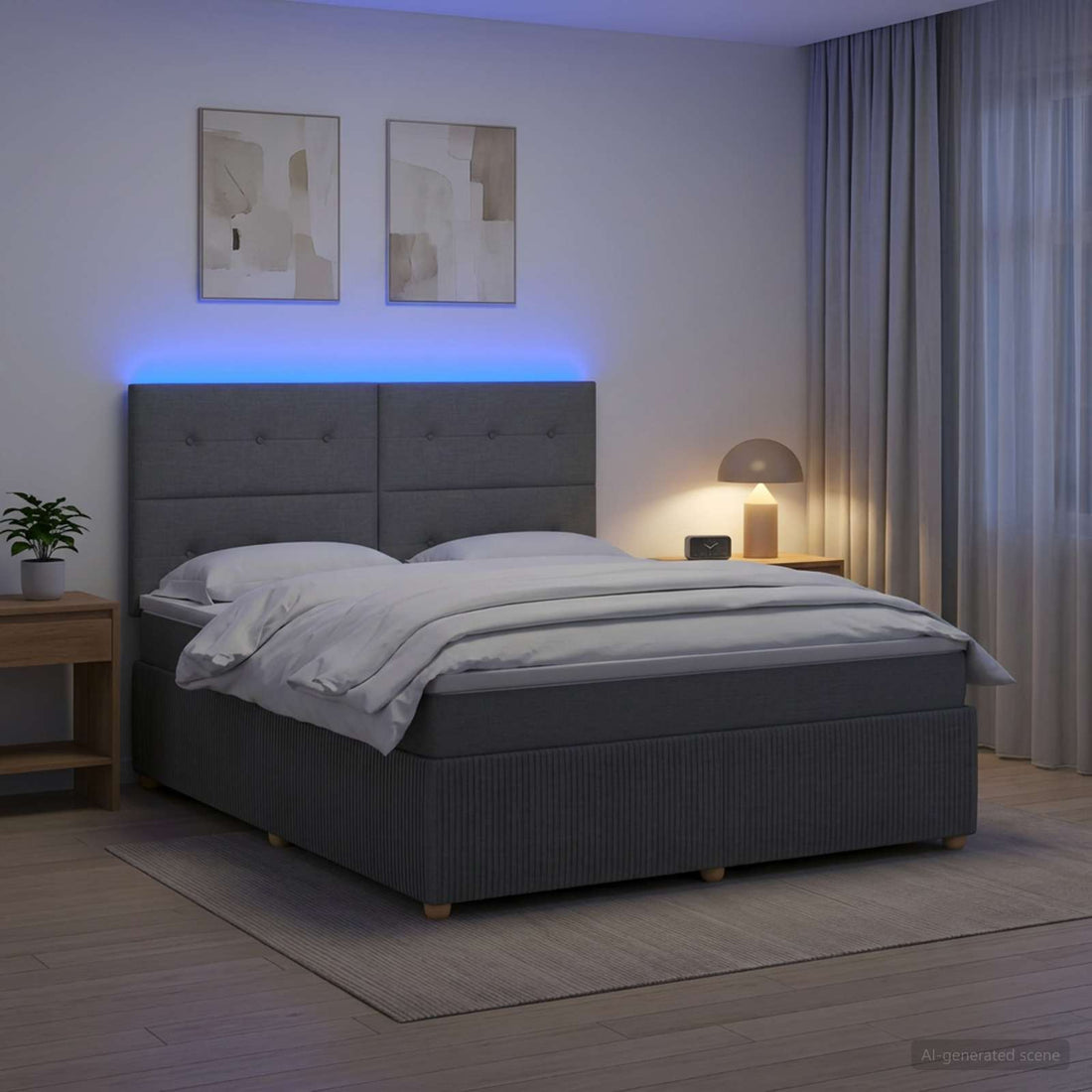 vidaXL Cama de muelles con LED y colchón Gris oscuro 140 x 190 cm Tela