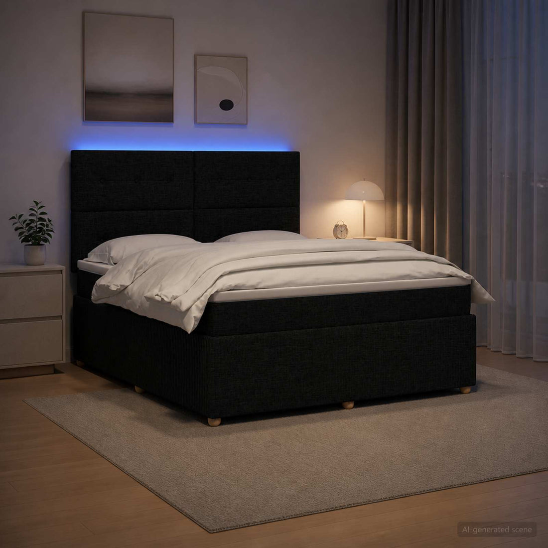 vidaXL Cama de muelles con LED y colchón Negro 180 x 200 cm Tela