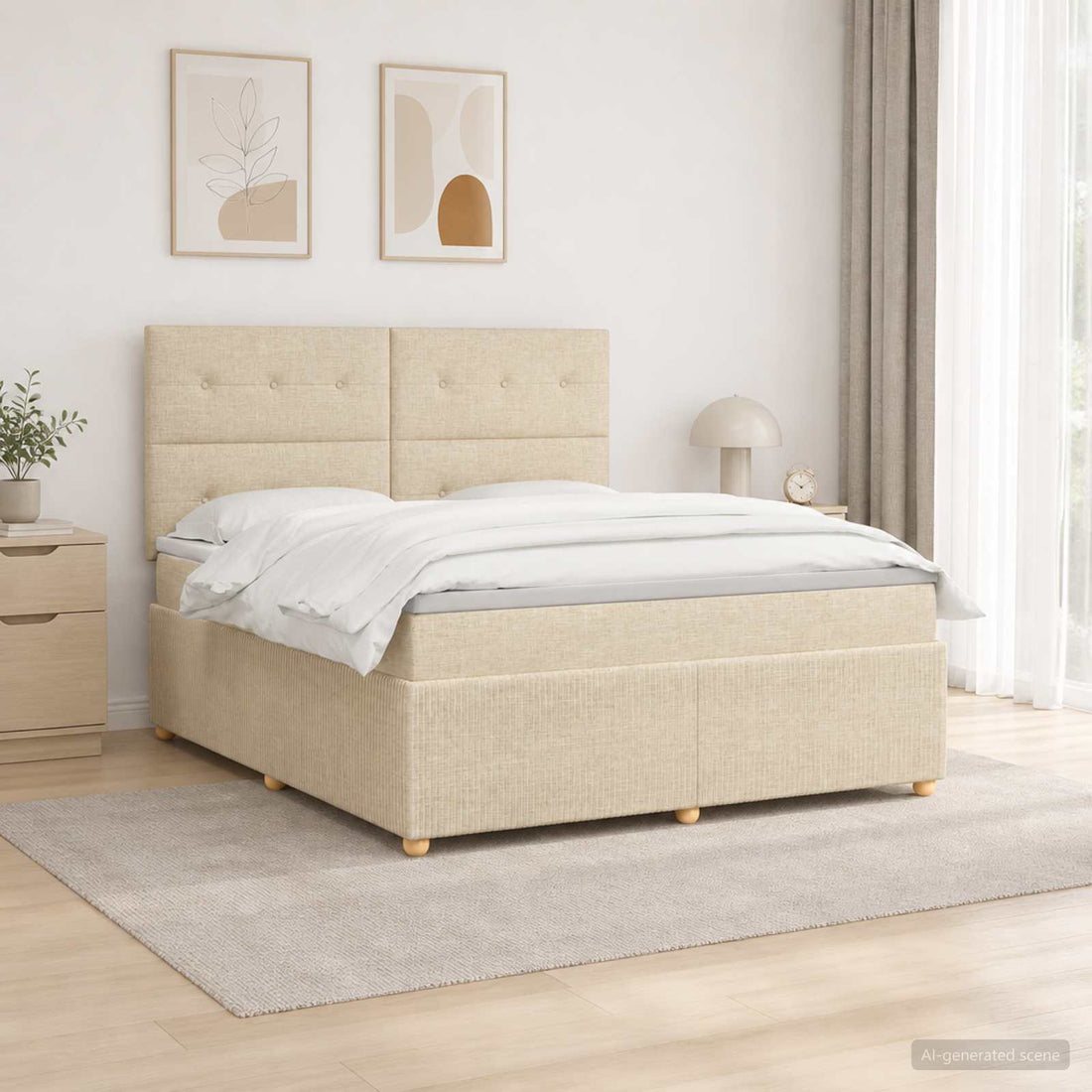 vidaXL Cama de muelles con LED y colchón Crema 180 x 200 cm Tela