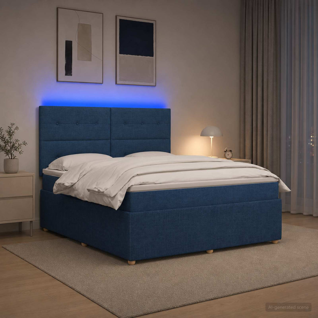 vidaXL Cama de muelles con LED y colchón Azul 140 x 200 cm Tela