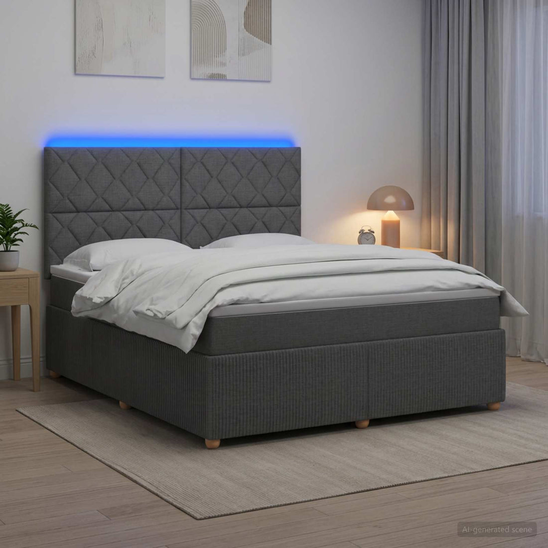 vidaXL Cama de muelles con LED y colchón Gris oscuro 180 x 200 cm Tela