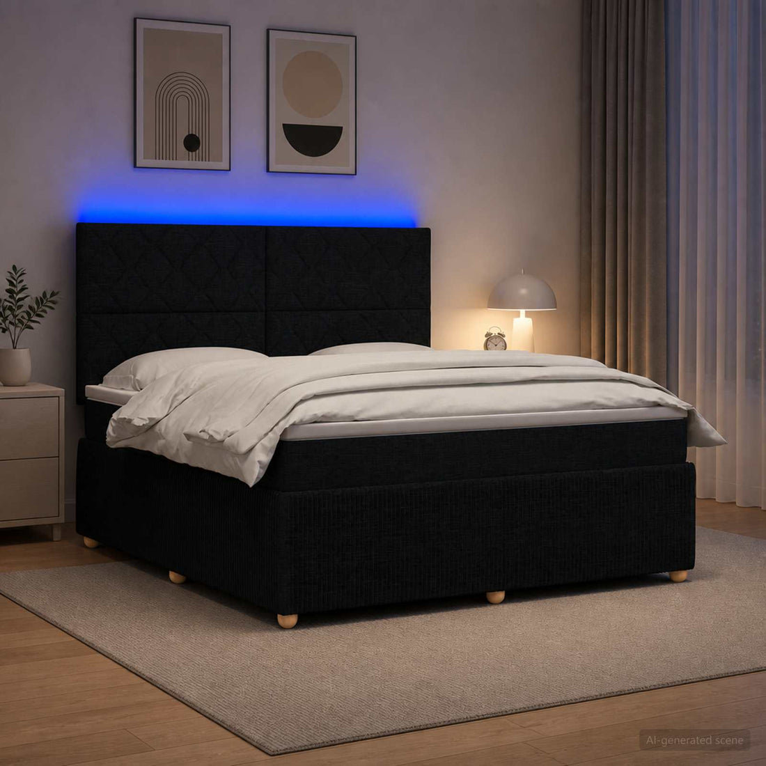 vidaXL Cama de muelles con LED y colchón Negro 140 x 190 cm Tela