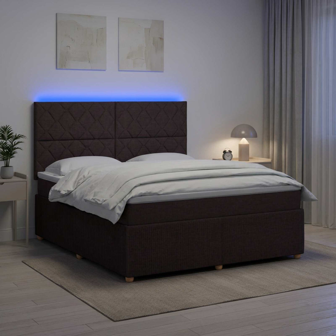 vidaXL Cama de muelles con LED y colchón Marrón Oscuro 140 x 190 cm