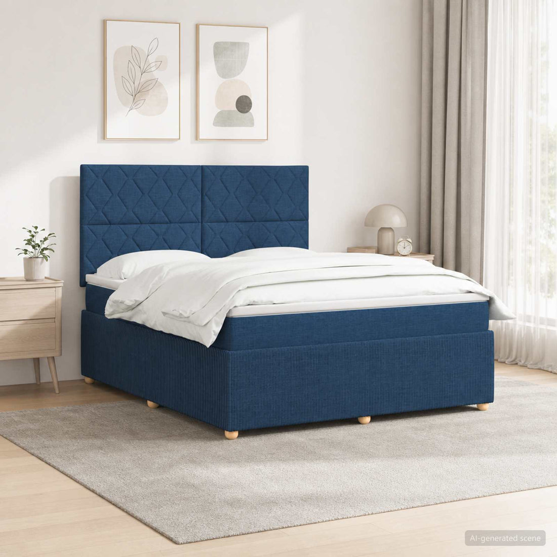 vidaXL Cama de muelles con LED y colchón Azul 140 x 190 cm Tela