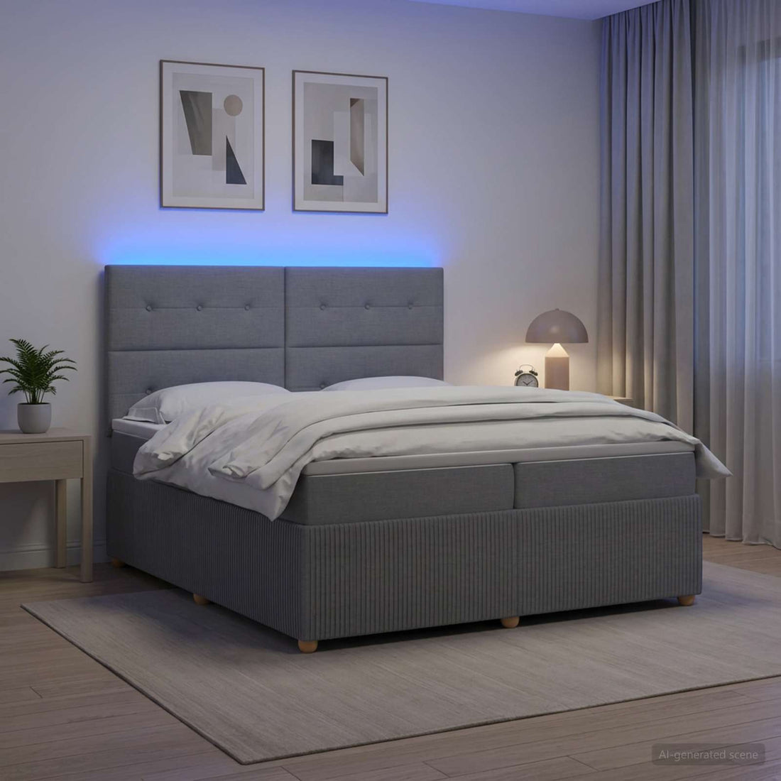 vidaXL Cama de muelles con LED y colchón Gris Claro 200 x 200 cm Tela